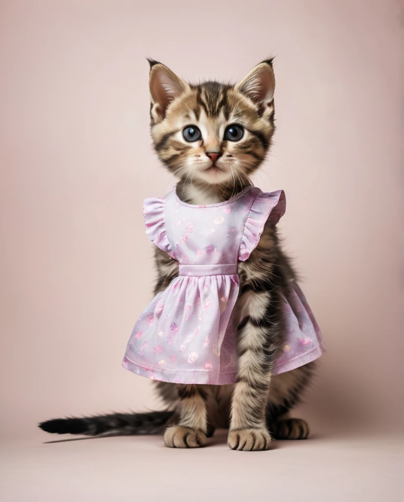 Kitten wearing a dress　Full body shot, looking straight into the camera