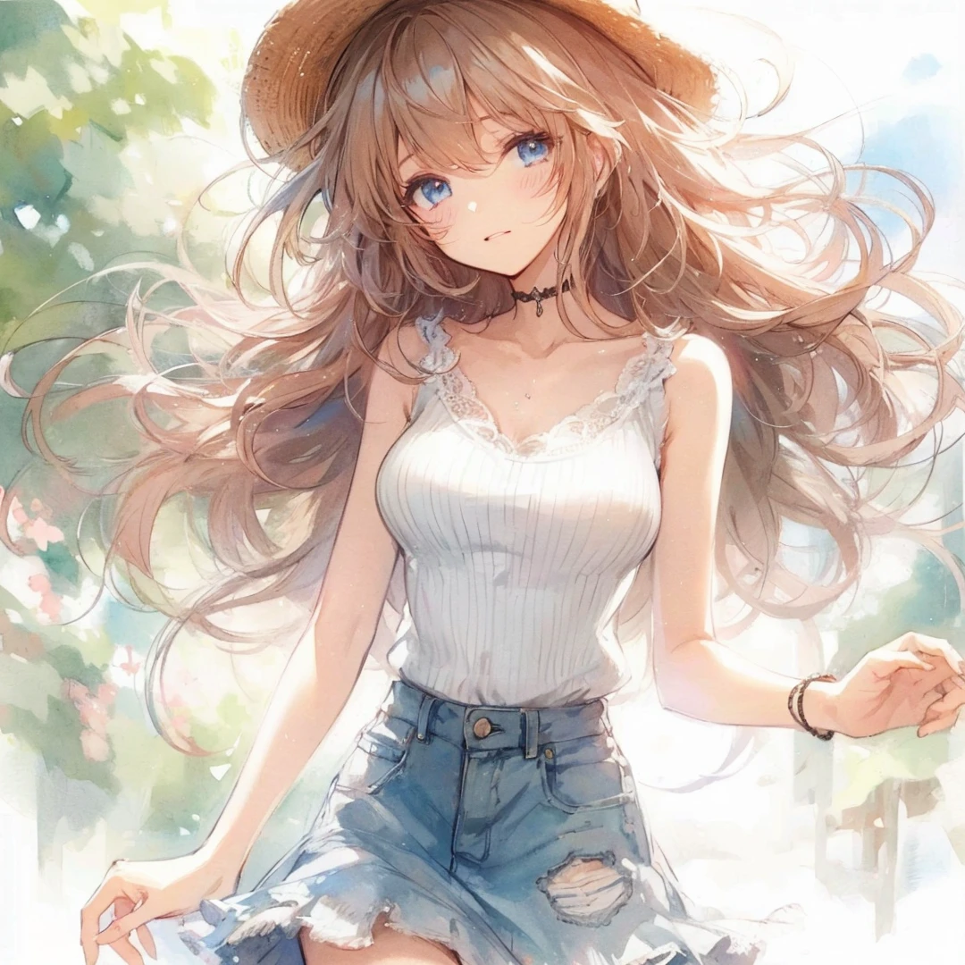 Official art using high-quality hand-drawn watercolor sketch techniques. (best quality,4k,8k,highres,masterpiece:1.2),ultra-detailed,beautiful detailed eyes,A girl with beautiful eyes, everyone, beautiful anime girl, cute anime girl, smooth anime art, anime style, elegant colors, soft lighting, delicate beautiful eyes, very coquettish, (beautiful large breast:1.2), (correct hands:1.2),