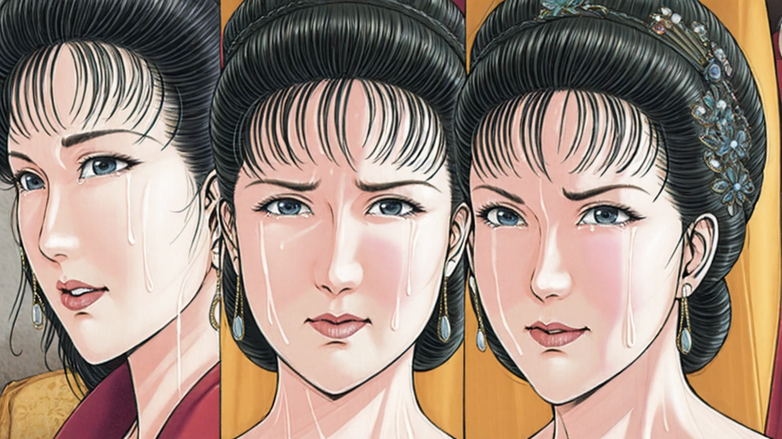 (best quality), (very aesthetic), (ultra-detailed), (best illustration),(a mature female),(perfect face),Suikoden,Mrs. Lin,(((NSFW))),((full_body)),((full_Nude)),(crying),red cheek,sweating,skinny,flushed skin,(Woman with pubic hair),(Crying on the bed with her face buried in the pillow),traditional Chinese bedroom,side view