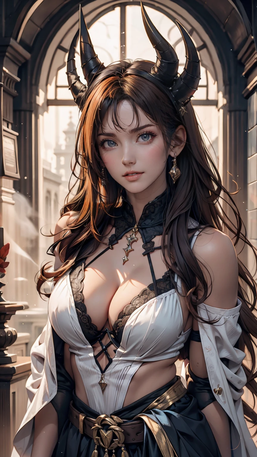 (((masterpiece))), (((Highest quality: 1.4))), ((Super detailed: 1.4)) , An extremely detailed gouache painting of a tiefling woman, Gorgeous exotic features, Amber neon eyes:1.5, Orange Hair, Highly detailed facial features, Expressive Face, Detailed Texture, Blue skin tone, Tattoo, Natural Skin Shader, Volumetric, Warm shades beneath her skin, Ultra-high resolution