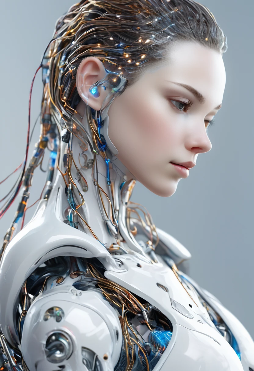 Beautiful porcelain woman profile, Android Face, cyborg, Robot parts, Perfect soft light , Edge Light, Vivid details, Gorgeous cyberpunk, race, Surreal, Anatomical, Facial muscles, electric wire, Microchip,It&#39;s located in the control center of a technologically advanced space station.。, (Intricate details of high-quality machines), Cinematic Style, Absolute sharpness, 8K images.(masterpiece).(Intricate details of high-quality machines), Cinematic Style, Absolute sharpness, 8K images.(masterpiece).