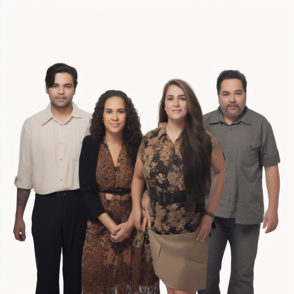 there are four people together in a group posing for a photo, Full length portraits, Cardboard box cutting, Full body portrait, Full length portrait de un grupo, realistic Full length portrait, Hispano, Full body or portrait, medium poly, Realistic full body portrait, full body image, full body shots, full body photography, full body photos, Full length portrait