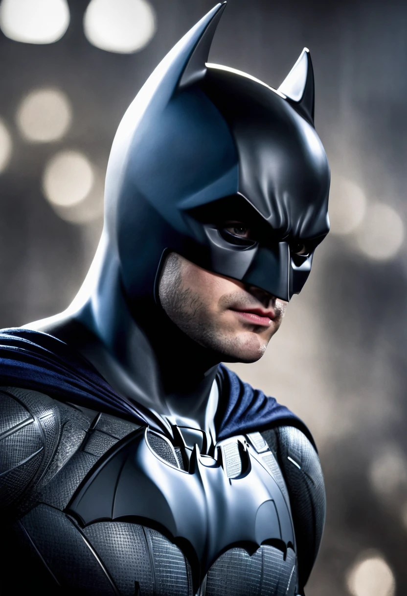 (((Extremely close-up Henry Cavill under the mantle of the Dark Knight Batman Front Images Color Images Splash)))