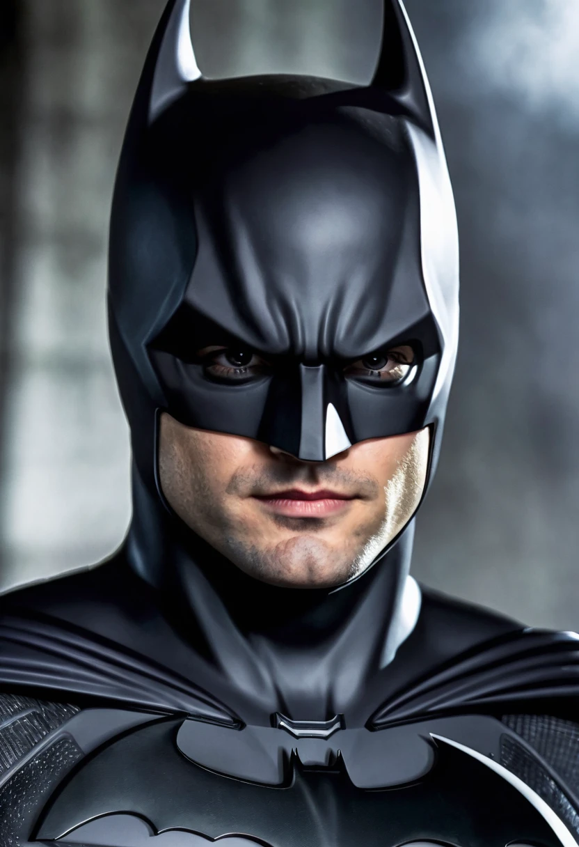 (((Extremely close-up Henry Cavill under the mantle of the Dark Knight Batman Front Images Color Images Splash)))