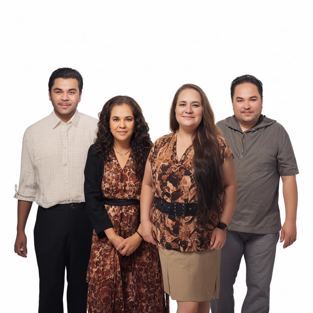 there are four people together in a group posing for a photo, Full length portraits, Cardboard box cutting, Full body portrait, Full length portrait de un grupo, realistic Full length portrait, Hispano, Full body or portrait, medium poly, Realistic full body portrait, full body image, full body shots, full body photography, full body photos, Full length portrait