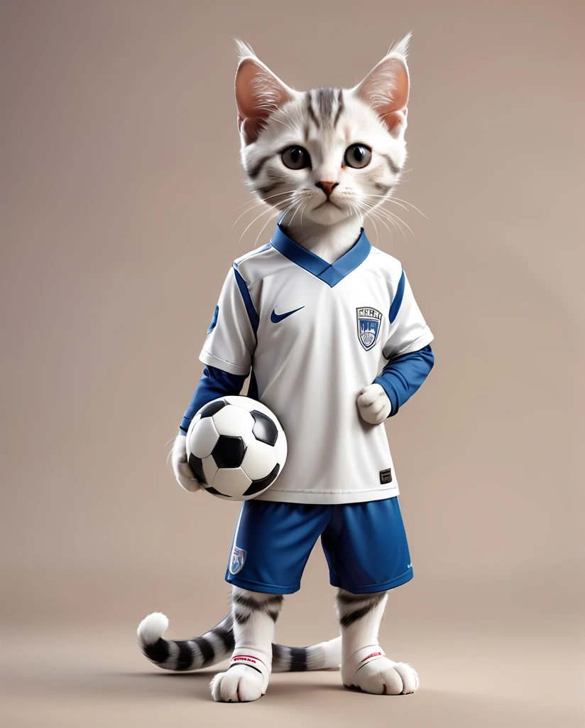 Kitten wearing a soccer uniform Full body shot, looking straight into the camera