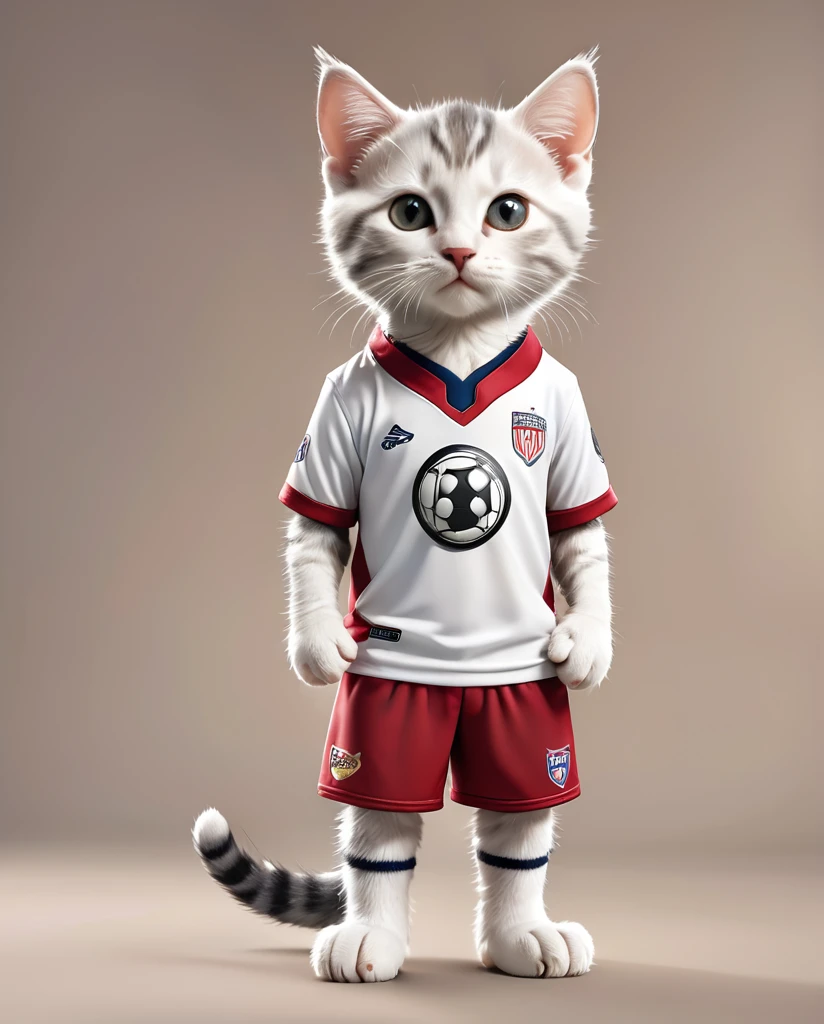 Kitten wearing a soccer uniform　Full body shot, looking straight into the camera