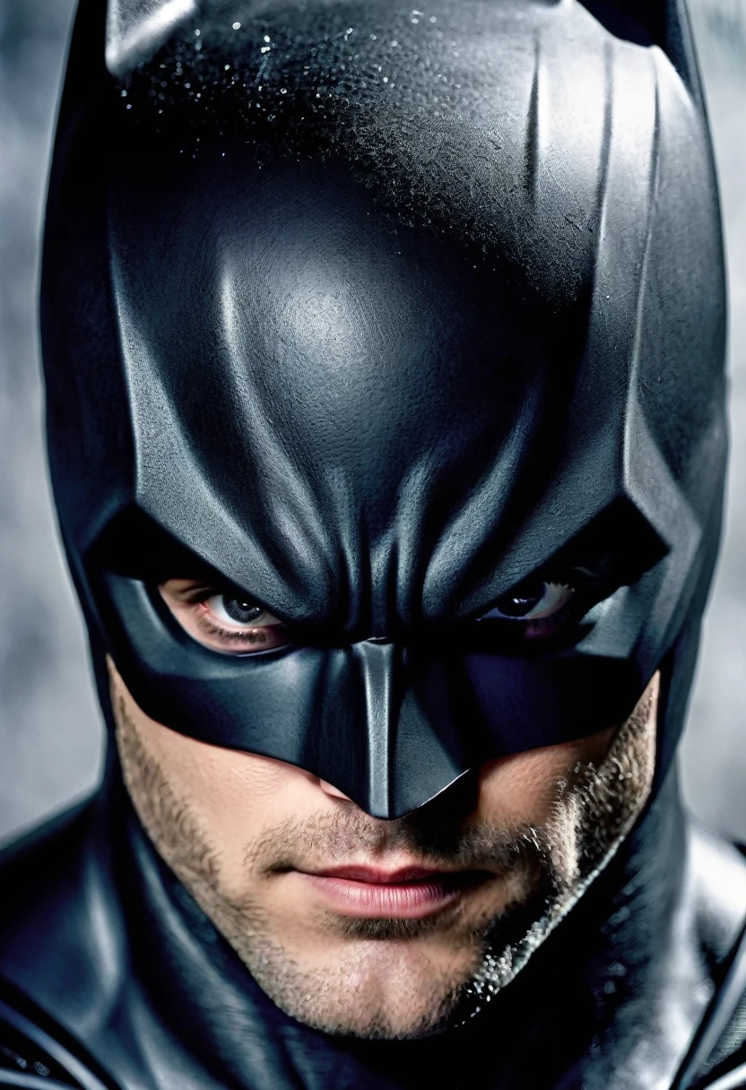 (((Extremely close-up Henry Cavill under the mantle of the Dark Knight Batman Front Images Color Images Splash))),(((Henry Cavill))),(((Batman)))