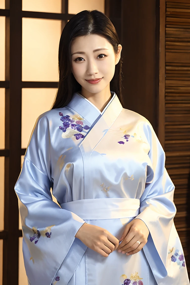 (Highest quality、Tabletop、8K、Best image quality、Award-winning works)、(1 Beautiful Mature Woman:1.1)、(Innkeeper:1.1)、(Elegant floral kimono:1.2)、Perfect Mature Woman Portrait Photo、Glowing Skin、Standing Elegantly、Face close-up、(Blurred background of the most elegant inn:1.3)、Glowing White Skin、Very white skin、(Voluptuous body:1.1)、(Large Breasts:1.2)、(Accentuate your body lines:1.1)、The most elegant posture