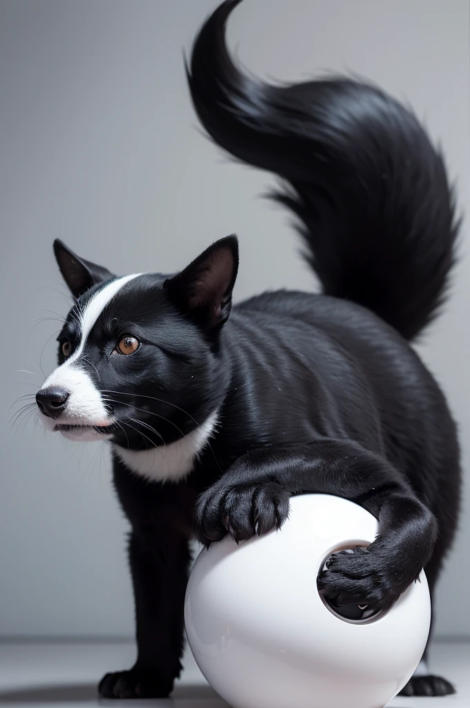 ((melhor qualidade)), ((black ball)), with a dark tail, white dor eyes and a solid white mouth
