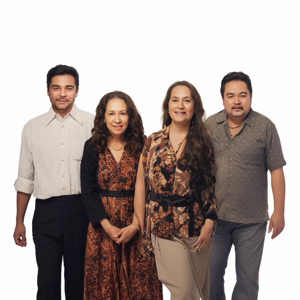 there are four people together in a group posing for a photo, Full length portraits, Cardboard box cutting, Full body portrait, Full length portrait de un grupo, realistic Full length portrait, Hispano, Full body or portrait, medium poly, Realistic full body portrait, full body image, full body shots, full body photography, full body photos, Full length portrait, 40 years old