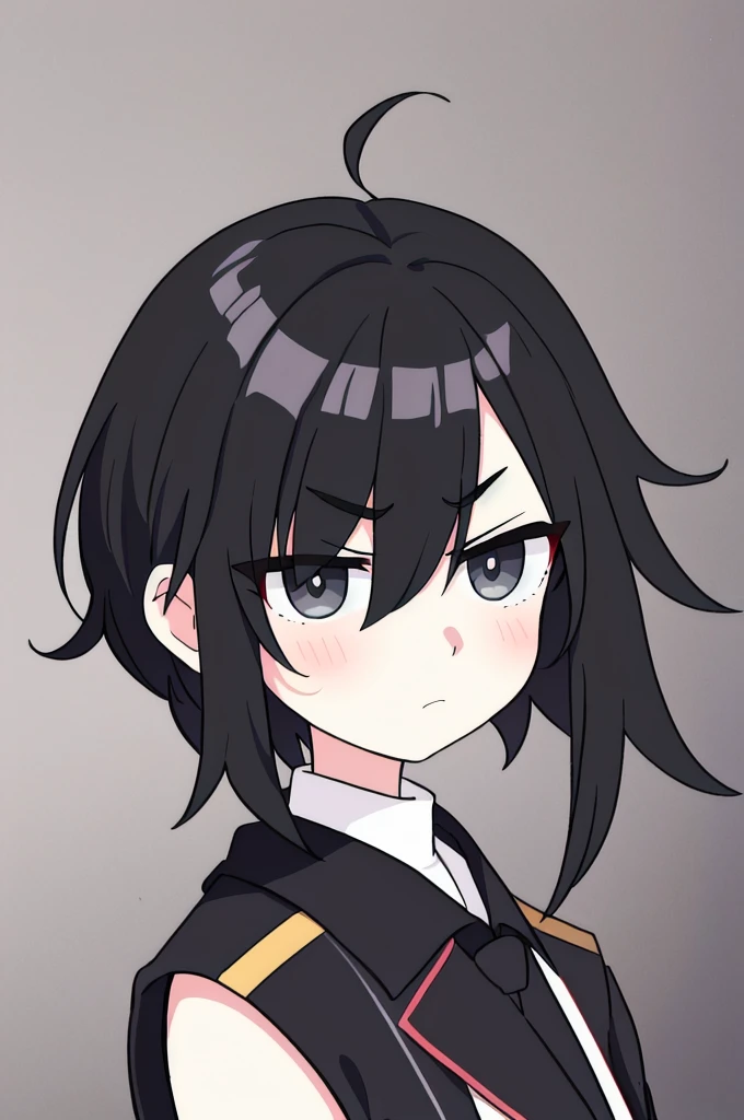 Create a boy with black hair and a mask, elegant clothes and serious look
