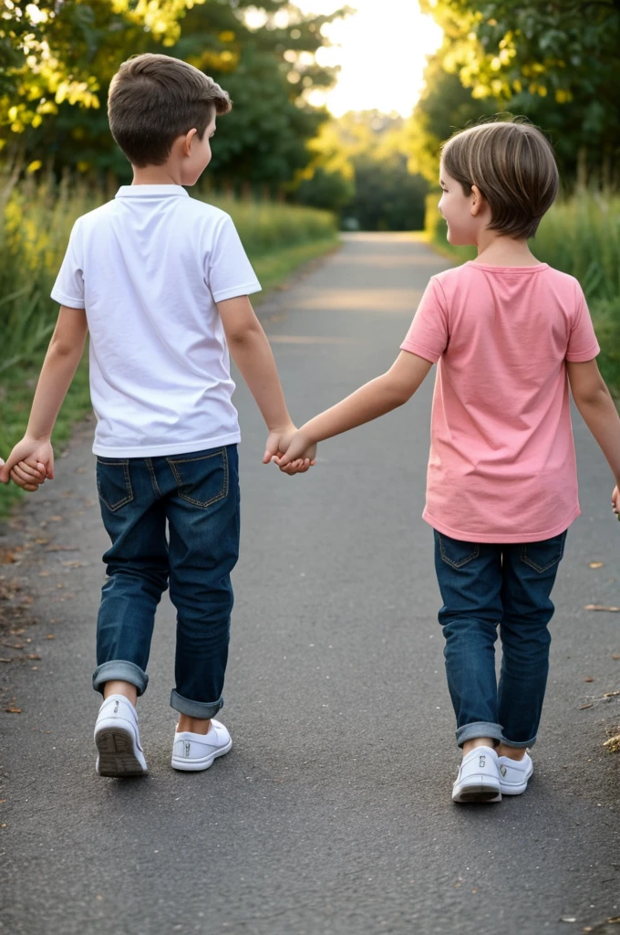 11 year old girl and 3 year old boy holding hands 
