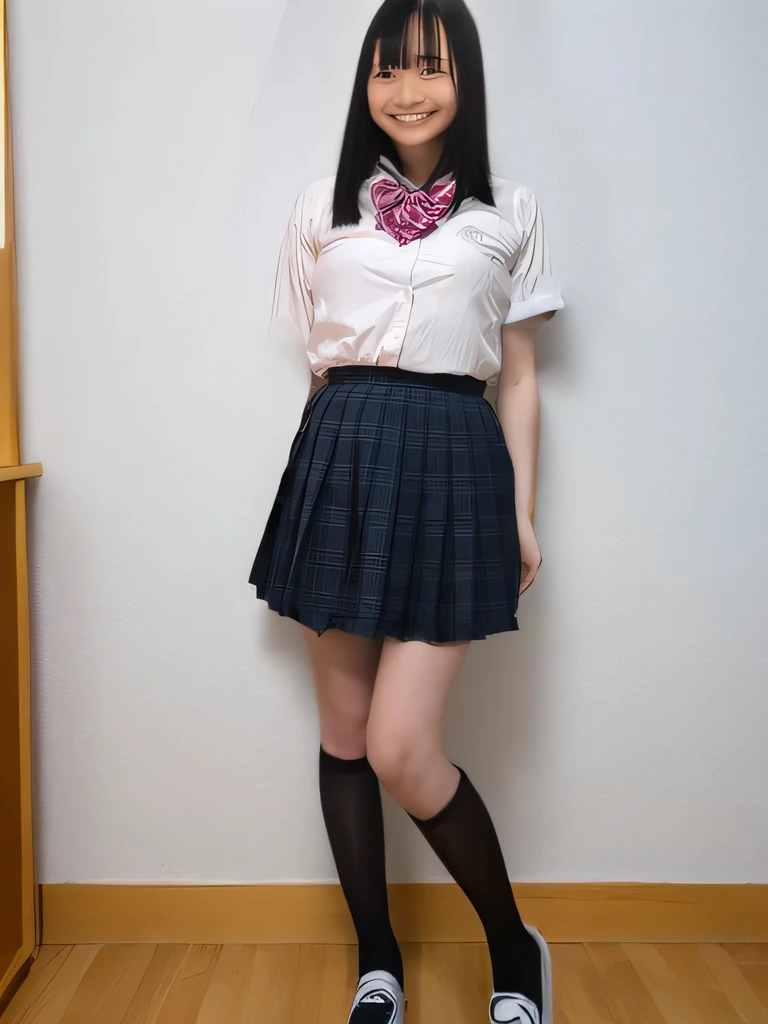 (realistic, photo-realistic:1.4),(best quality,masterpiece),RAW photo, high resolution, intricate details, finely detailed, incredibly detailed, extremely detailed, cinematic lighting, solo,1girl, a Japanese female idol, dark hair, (bowl cut hair, blunt bangs), dynamic pose, lewd look, (very tall girl, smaller face, thin, slim, slender, thin legs), (white shirt, short sleeves, bowtie, plaid miniskirt, pleated skirt, bare legs, thighs, socks, loafers, school uniform:1.2), detailed face, beautiful detailed eyes, sophisticated nose, pale skin, (peeing self, pee stain, urinate a lot while standing, urination:1.5), (pee puddle:1.2),  
photo background, indoors,