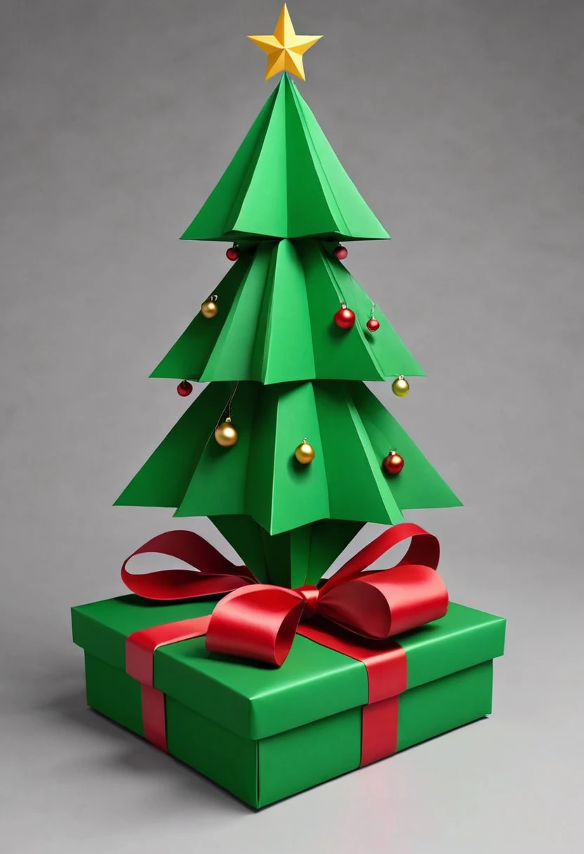 Make me a simple Christmas tree with a small gift box next to it. 3d shape