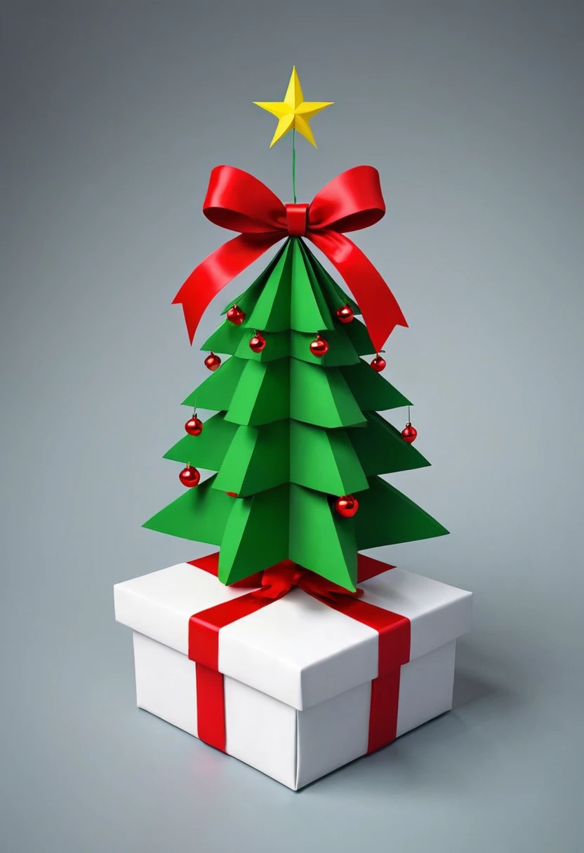 Make me a simple Christmas tree with a small gift box next to it. 3d shape