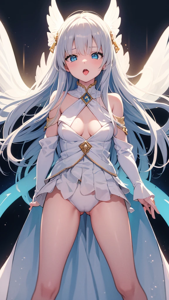 Full Body、Female、Turn your butt、Sucking penis、(Stretching out the tongue)、Drooling,(Five fingertips:1.2),(Twin arms),(Twin legs),highest quality, 4K, (High resolution:1.3) masterpiece, 1.2, Super detailed, HDR, Studio Lighting, Sharp Focus, Bright colors, Portrait, Warm tones, Soft Lighting,white hair、long hair、blue eyes、