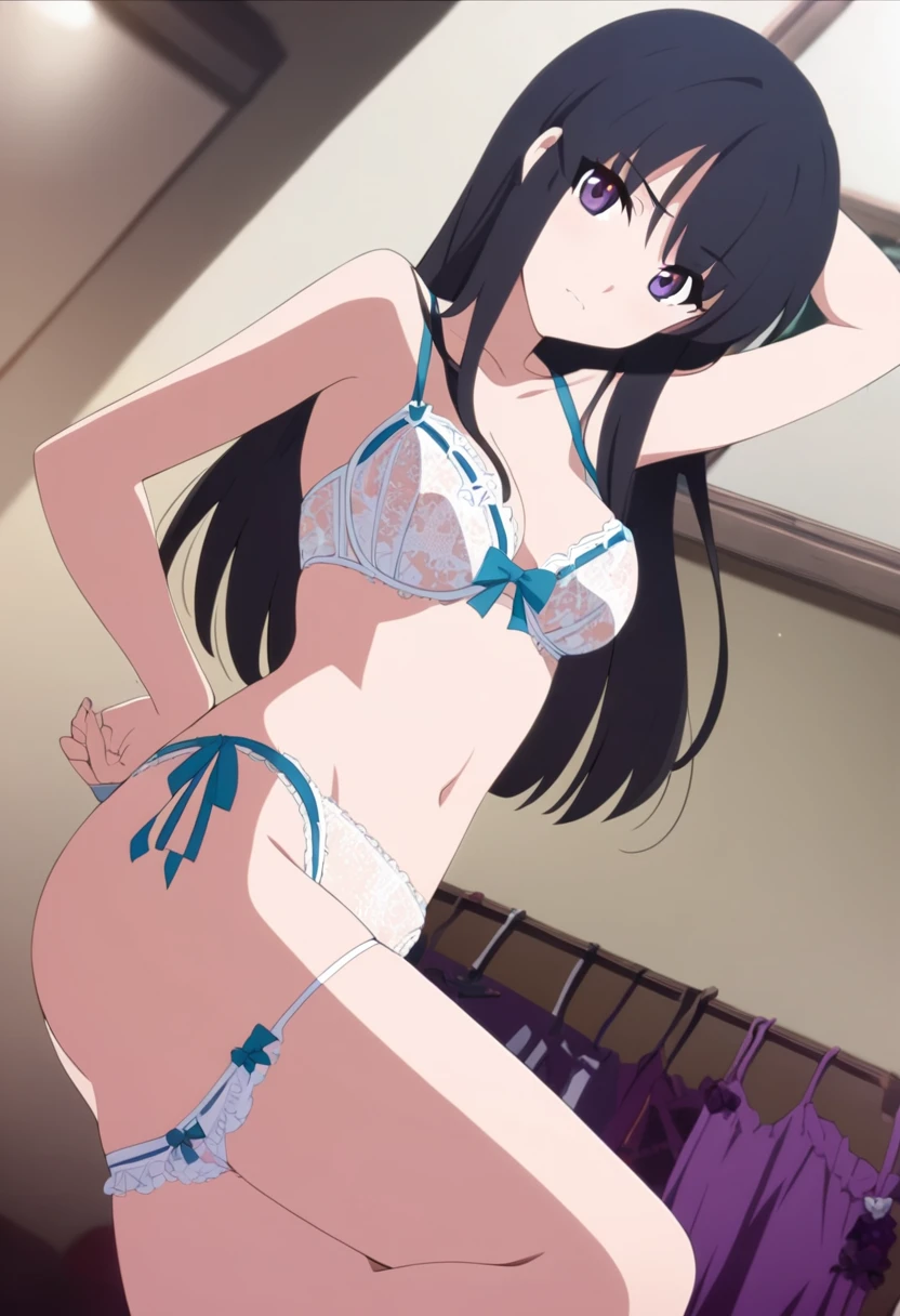 girl, anime, sexy, lingerie, black hair