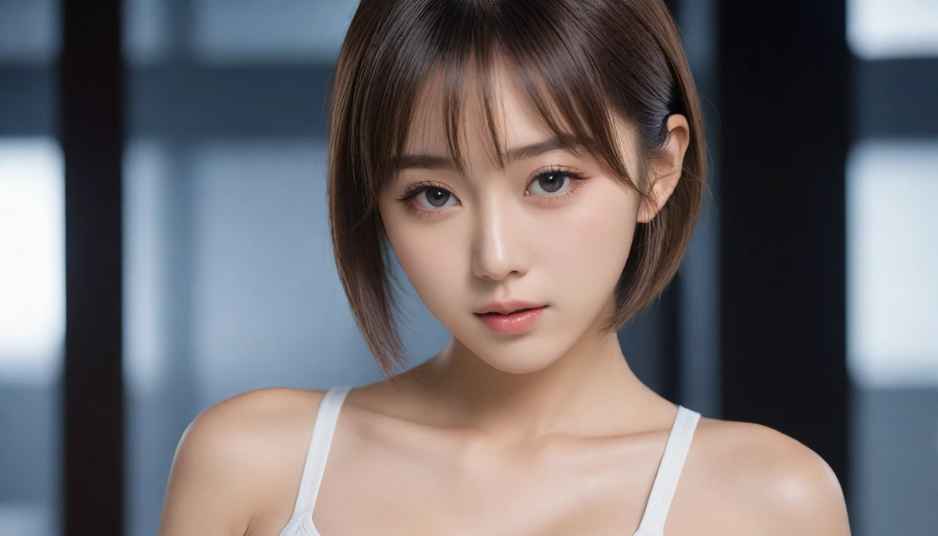 8K, Ultra-high resolution, Highest quality, masterpiece, 三分割法によるphotograph,Surreal, photograph, 1 Girl, (:1.3), pretty girl, Cute face, Beautiful eyes in every detail, 細かくdetailedに,masterpiece,One Girl:1.2, Japan Female Announcer, close up,Bob with bangs,wiping tears,Sports Bra,Bra Top,Looking at the audience、beauty,Long neck、(((Ideal body type))),A cup small breasts :2,、Portraiture:2、Perfect Anatomy、鮮明なdetailed、detailed、Surreal、Light and shadow,Strong light