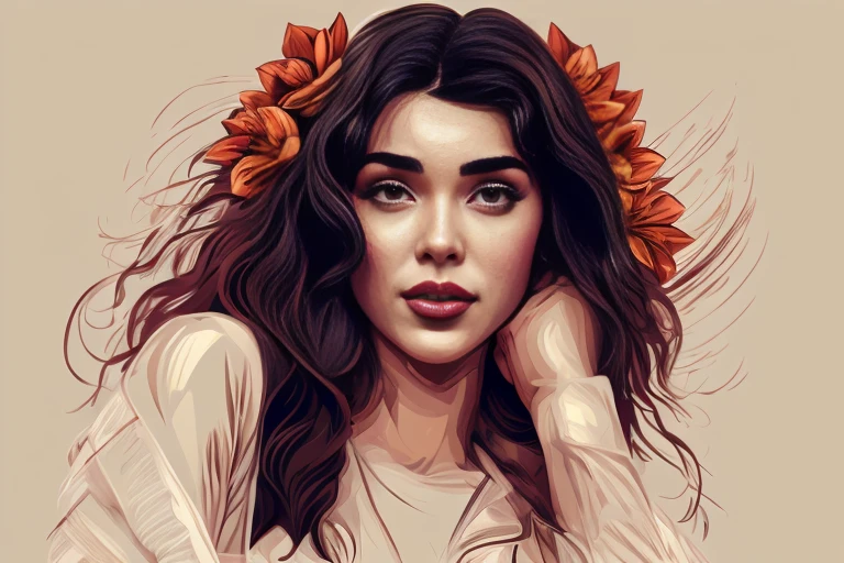 there is a woman with black hair and a flower in her hair, vector art by mads berg, winner of the behance contest, digital art, in digital illustration style, 1950s illustration style, beautiful retro art, stylish digital illustration, beautiful artwork illustration beautiful, elegant retro illustration digital art, digital illustration -, stunning digital illustration