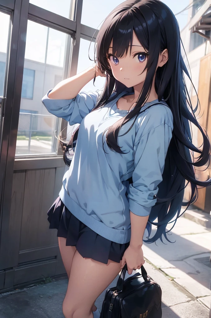 anime girl with long hair and a blue shirt posing for a picture, realistic anime 3 d style, 3 d anime realistic, photorealistic anime, photorealistic anime girl render, smooth anime cg art, anime styled 3d, realistic anime artstyle, anime realism style, anime style. 8k, realistic young anime girl, render of a cute 3d anime girl