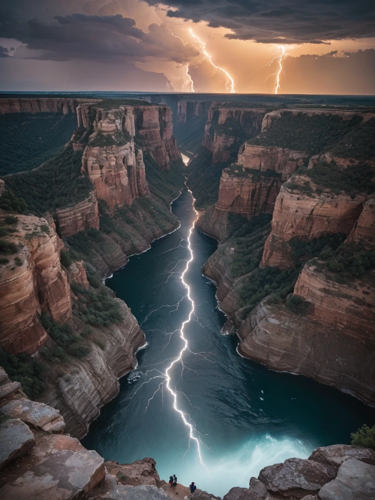 people are standing on the rocks near a small pool of water, breathtaking shot, deep clear pools of water, canyons, usa-sep 20, incredible depth, amazing depth, by Anna Haifisch, jenna barton, zac retz, sam weber, by Whitney Sherman, sedona's cathedral rock bluff, having a great time, pools of water, people swimming, amazing lightning art, natural lightning, creepy lightning, amazing lightning, dramatic lightening, lightning creating life, crackling with lightning, epic lightning, colossal lightning, scary lightning, beautiful lightning, lightning strikes, exquisite lightning, insane lightning, national geographic photo”, thunderstorm and fire, lightning strike