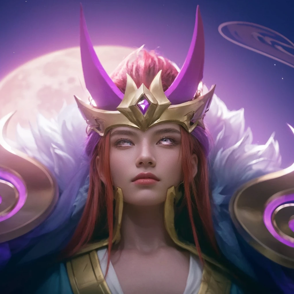 there is a 1boy with a crown on his head, god of the moon, red hair, charismatic, power stance, male god, handsome, ethereal, celestial, glowing moon in the background, dark night sky, stars, crescent moon, detailed lighting, dramatic chiaroscuro, cinematic, fantasy, digital art, 8k, hyper detailed, masterpiece, photorealistic