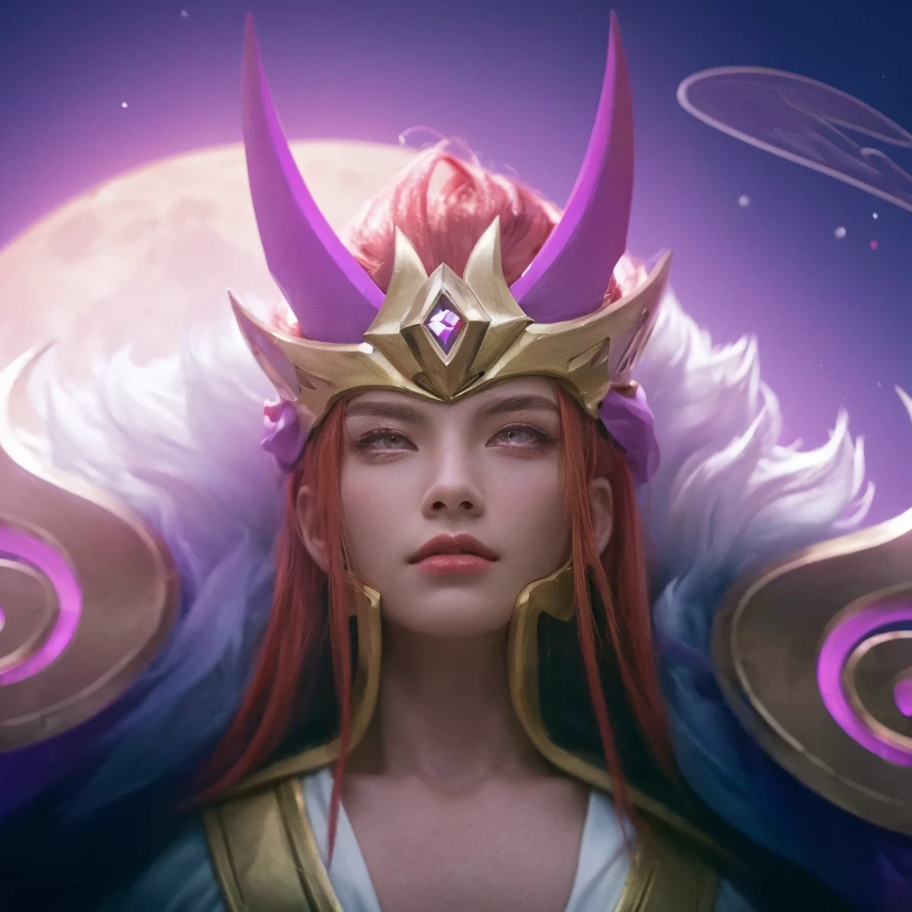 there is a 1boy with a crown on his head, god of the moon, red hair, charismatic, power stance, male god, handsome, ethereal, celestial, glowing moon in the background, dark night sky, stars, crescent moon, detailed lighting, dramatic chiaroscuro, cinematic, fantasy, digital art, 8k, hyper detailed, masterpiece, photorealistic, man, male