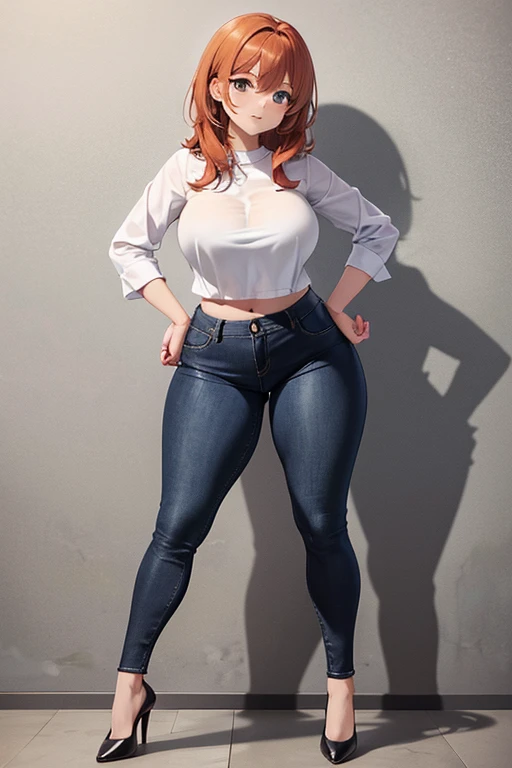 makima, thighs, full body, high heels, blouse, black jeans pants, wide hips