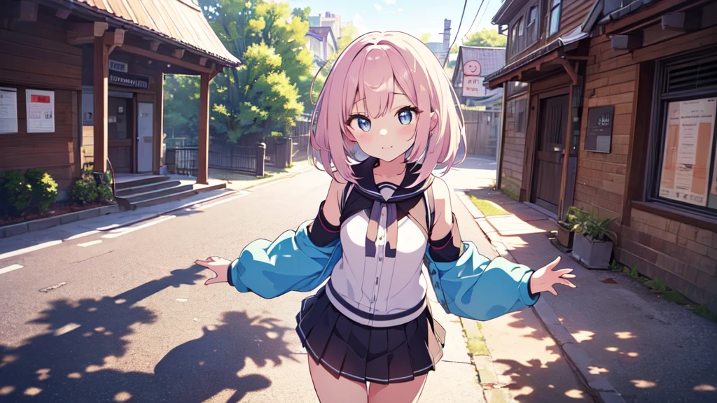 Masterpiece,(high quality depth map:1.1), Best Quality, ultra detailed,unity wallpaper 8k,crunchy,(change:1.2),(pretty eyes), ((kawaii)), beautiful, (beautiful), ((sexy)), (device),
(ultra detailed), (the best illustrations), (best shadows),whole body,A girl in a miniskirt being interviewed in the town..