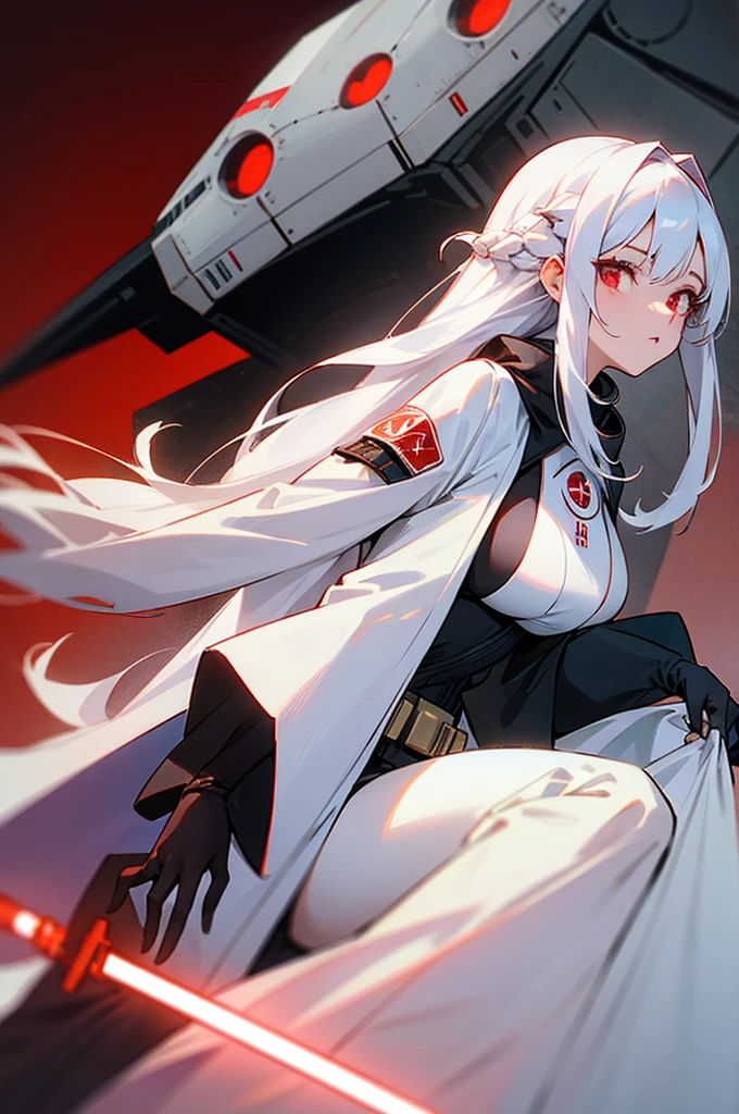Woman long white hair red eyes big breast star wars