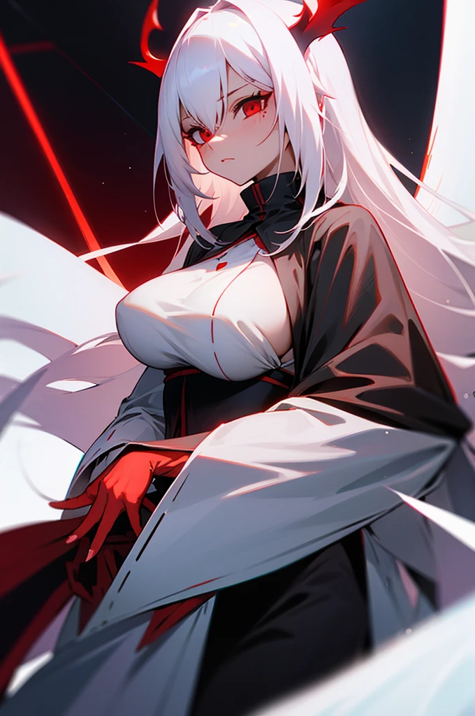Woman long white hair red eyes big breast sith