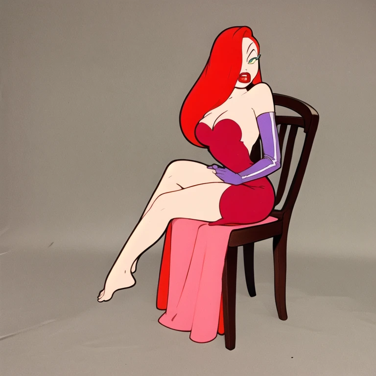 Jessica Rabbit is sad sitting in a poor rented room. She wears a red dress and long boots, she has big tits and a big ass, tomorrow