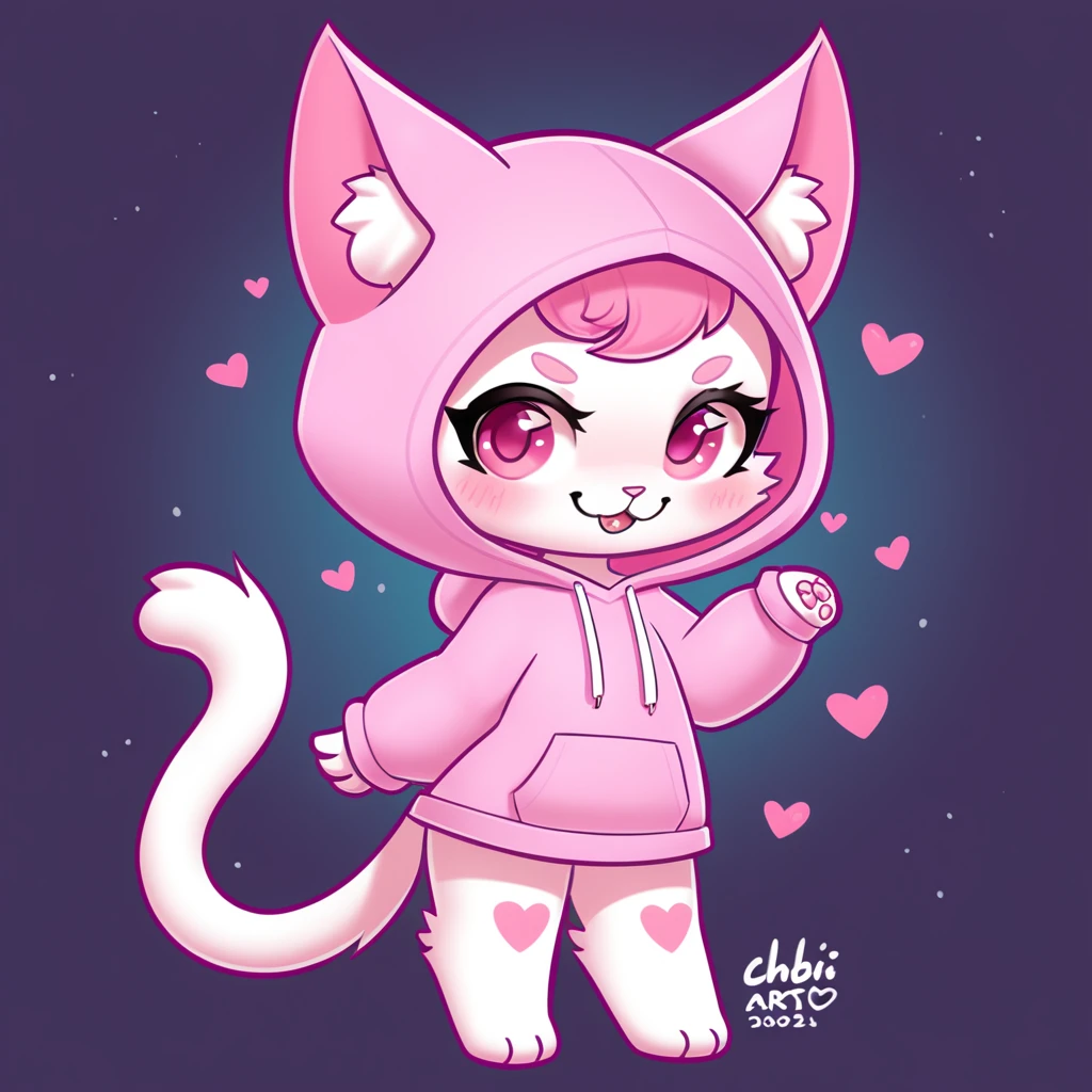 cat hoody in pink in chibi art style