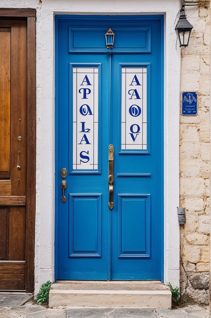 Give me a minimalist logo for my soda and liquor sales business, he posted me on social media. My business is called WINERY "virgin of the door", give it my name, My name is ALDO ANDRADE, give it to me with italian blue background