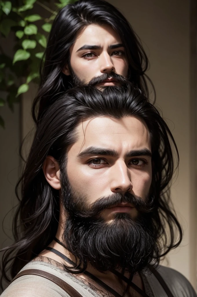 Fairy man handsome exaggerated beauty mature little beard black dark hair female serious face 