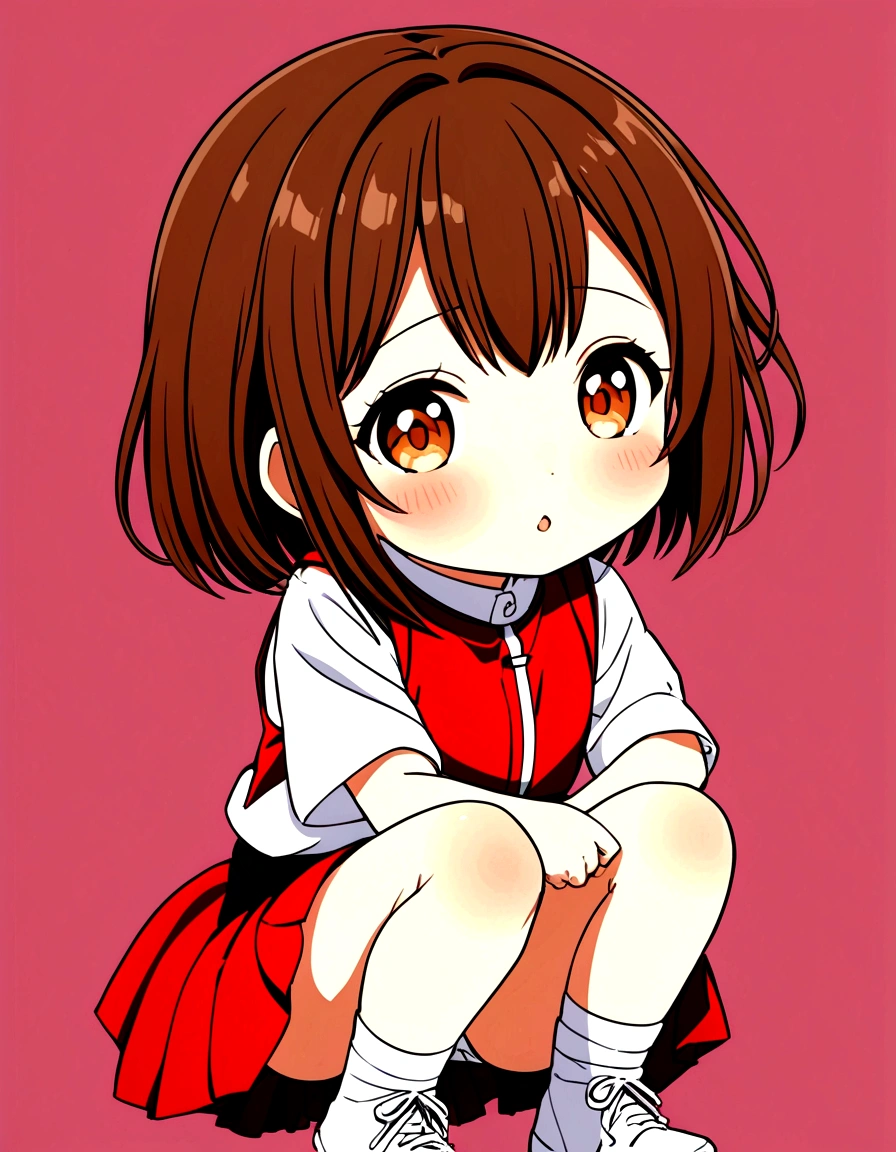 best quality,extreamely detailed,
,(loli:1.4),very cute,flat chest,
,blush,:o,looking at viewer,straddling,squatting
, loli, ochaco uraraka,
,simple flat background