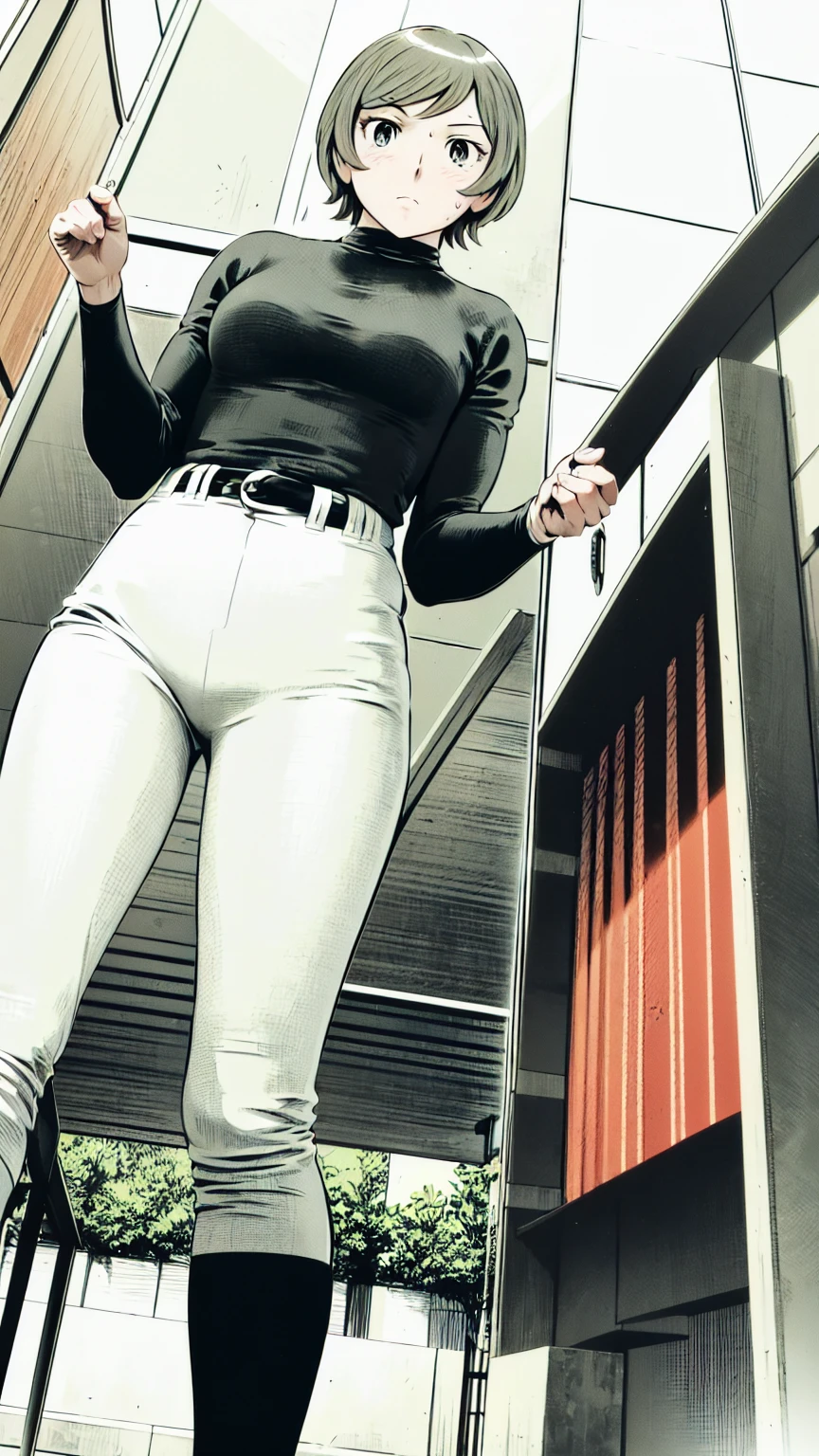 (野球uniform:1.2),
Blonde Hair, (short hair:1.2),Long sleeve, Black Shirt, turtleneck,White trousers、uniform、Black belt、((Illustration of people))、Big 、
View Audience,, (Highest quality:1.3),One Girl, White pants、uniform、Outdoor、baseball ground、ground、soil、blue eyes、Tight black shirt、(masterpiece、Highest quality)、Highest quality, Ultra-high resolution, (((masterpiece))), alone, Sweat、Big eyes、Big Breasts、One Girl, Front view、Embarrassed face、Bronze colored hair、((short hair))、Stand up straight