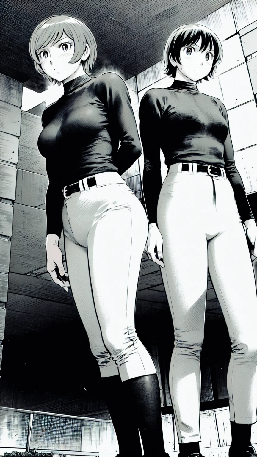 (野球uniform:1.2),
Blonde Hair, (short hair:1.2),Long sleeve, Black Shirt, turtleneck,White trousers、uniform、Black belt、((Illustration of people))、Big 、
View Audience,, (Highest quality:1.3),One Girl, White pants、uniform、Outdoor、baseball ground、ground、soil、blue eyes、Tight black shirt、(masterpiece、Highest quality)、Highest quality, Ultra-high resolution, (((masterpiece))), alone, Sweat、Big eyes、Big Breasts、One Girl, Front view、Embarrassed face、Bronze colored hair、((short hair))、Stand up straight