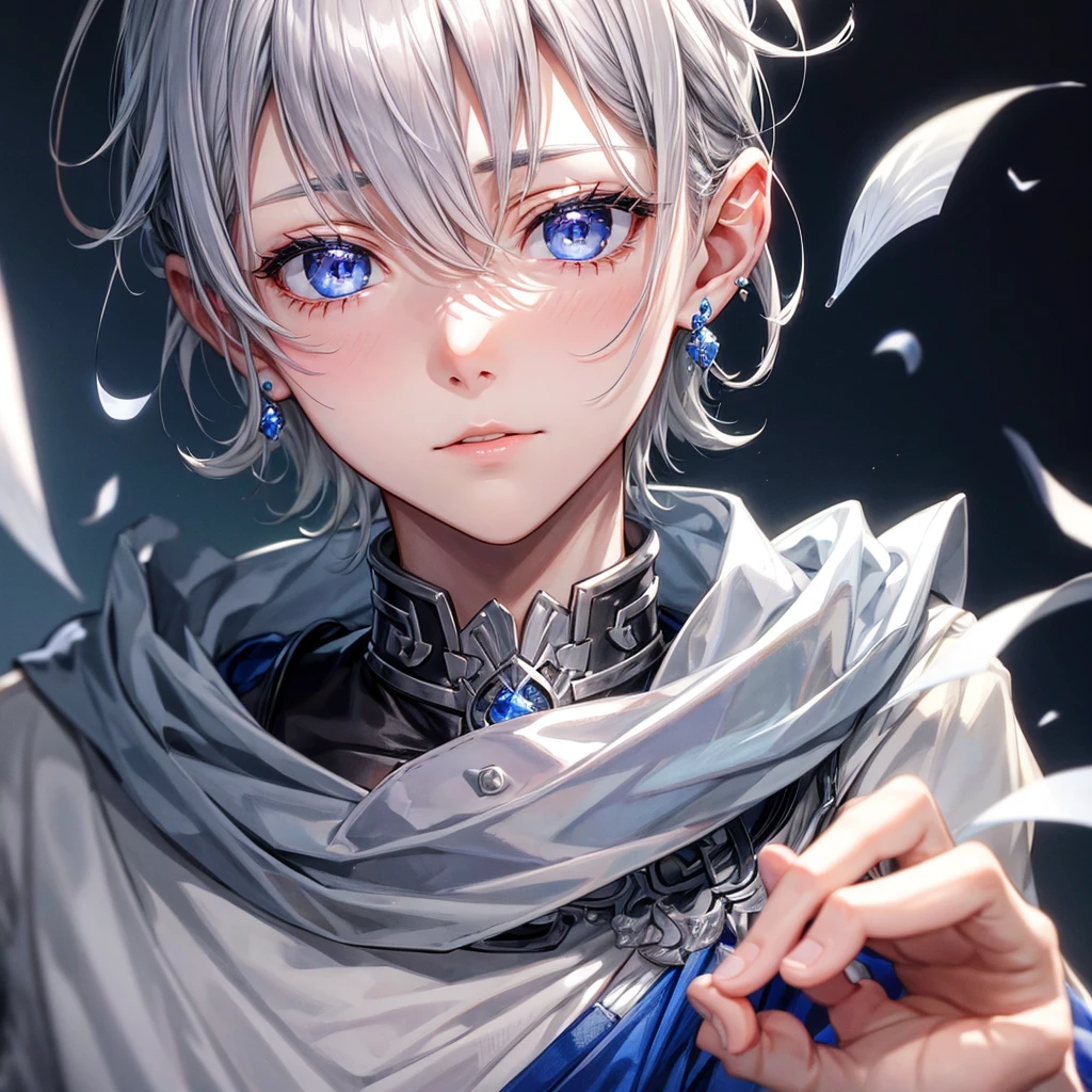 Gray Hair、blue eyes、boy、Earrings、Healing、Prince