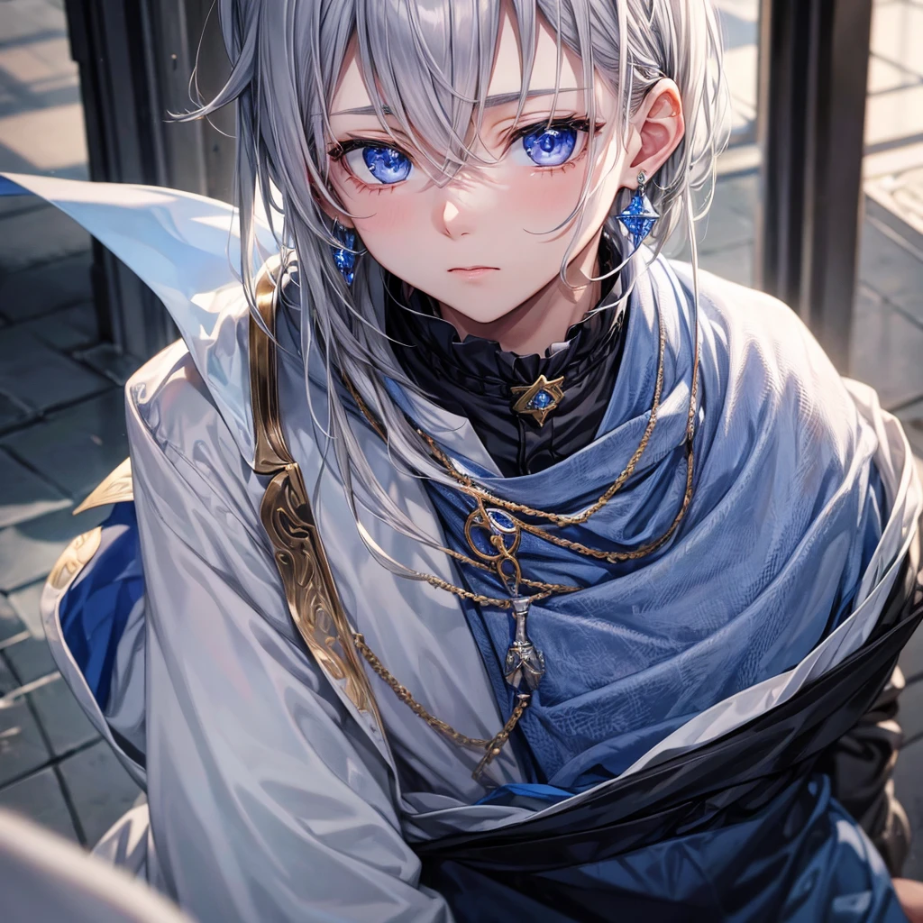 Gray Hair、blue eyes、boy、Earrings、Healing、Prince