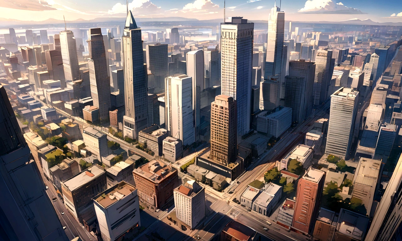American city, masterpiece, detailed, sunny,