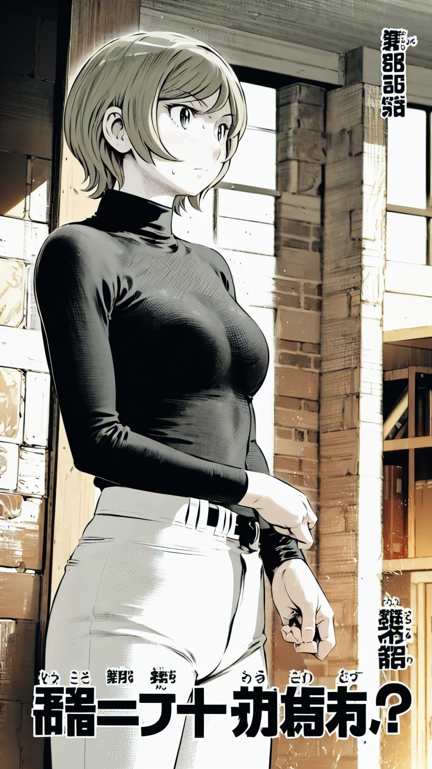 (野球uniform:1.2),
Blonde Hair, (short hair:1.2),Long sleeve, Black Shirt, turtleneck,White trousers、uniform、Black belt、((Illustration of people))、Big 、
View Audience,, (Highest quality:1.3),One Girl, White pants、uniform、Outdoor、baseball ground、ground、soil、blue eyes、Tight black shirt、(masterpiece、Highest quality)、Highest quality, Ultra-high resolution, (((masterpiece))), alone, Sweat、Big eyes、Big Breasts、One Girl, Front view、Embarrassed face、Bronze colored hair、((short hair))、Stand up straight