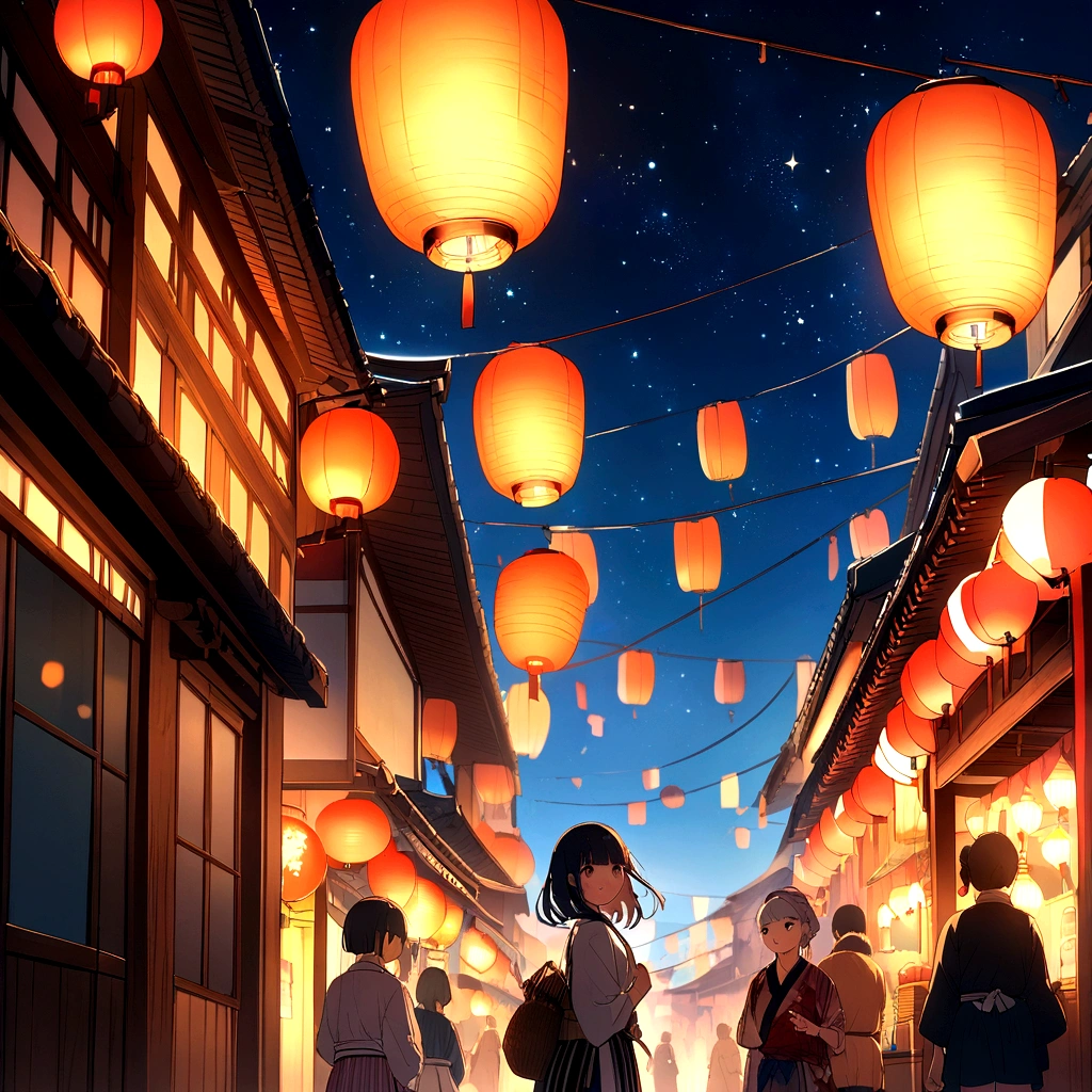 Summer festival、Japan、Lantern、Starry Sky