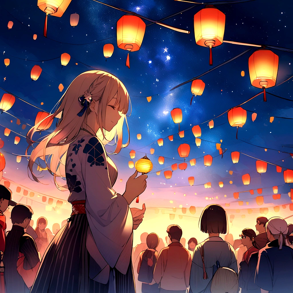 Summer festival、Japan、Lantern、Starry Sky