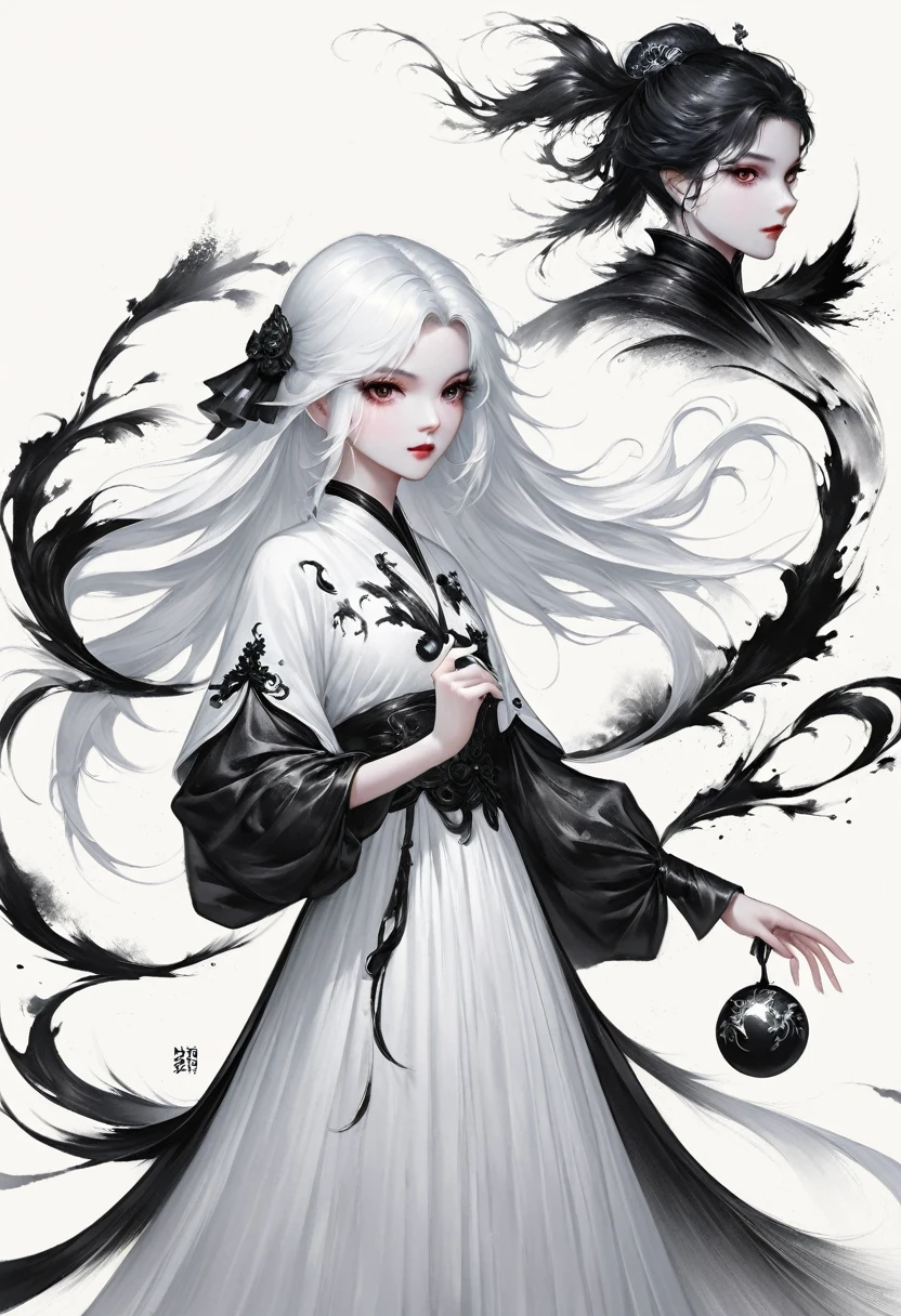 (Lots of white space:1.5),(Lots of white space around:1.6), White background, simple, Minimalism, Abstract,Hand Painted,Aesthetic,black and white,Ink Painting,,a mountain,Magician, Holding a magic ball in hand ,A beautiful artistic illustration, author:Li Song, Arte no estilo de Gu Weiss, Shin Jin Hye, Obra-prima de Gu Weiss, Ross Figure 1. 0, Beautiful digital illustrations, Inspired by Non-WLOP, Cute and lovely digital art, jingna zhang, Gu Weiss, Stunning digital illustrations