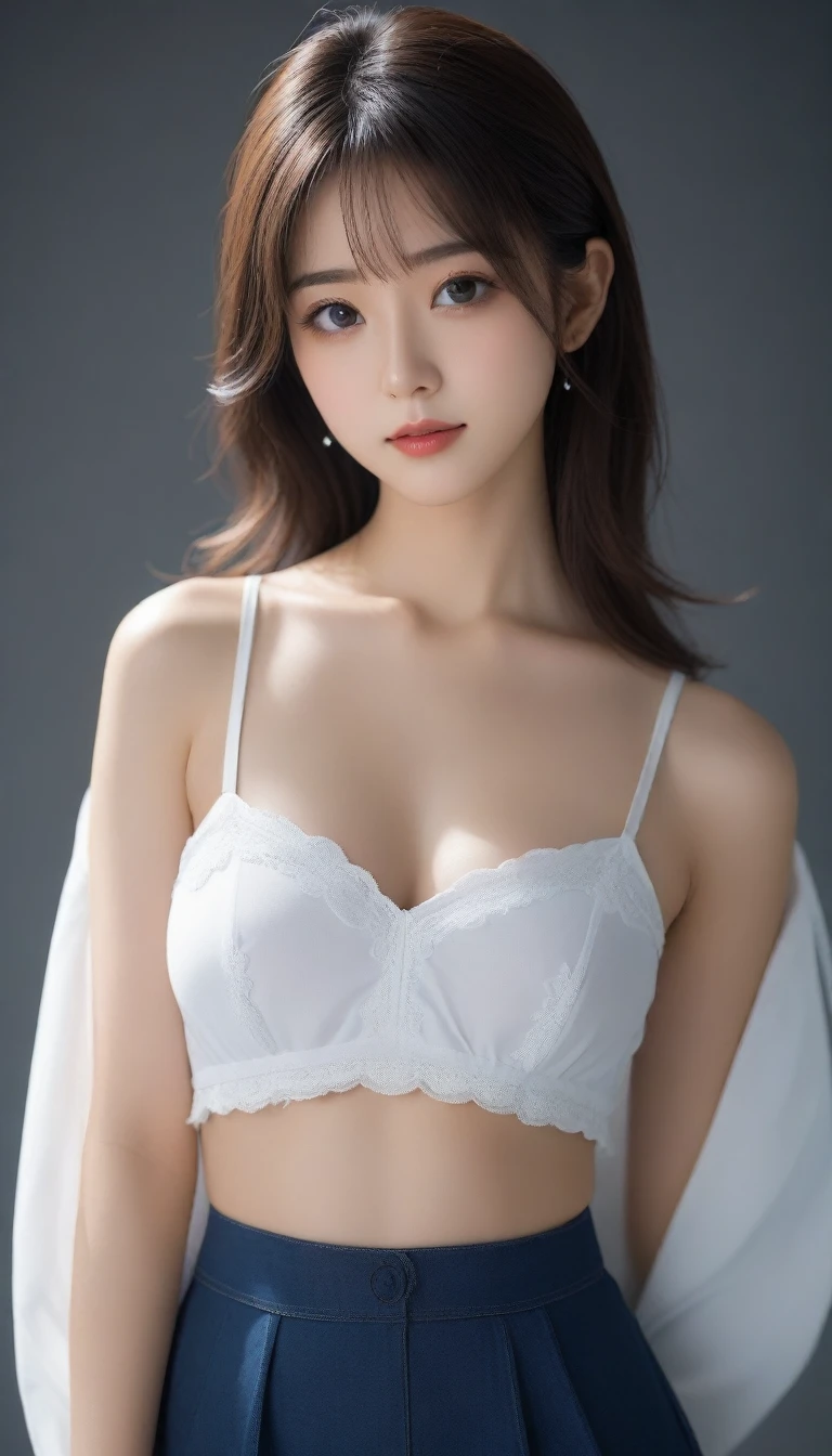 8K, Ultra-high resolution, Highest quality, masterpiece, 三分割法によるphotograph,Surreal, photograph, 1 Girl, (:1.3), pretty girl, Cute face, Beautiful eyes in every detail, 細かくdetailedに,masterpiece,One Girl:1.2, Japan Female Announcer, Cowboy Shot,Inverted End,Wipe away the tears,Play sports often,Good top,Looking at the audience、beauty,Long neck、(((Ideal body type))),A-cup small breasts :2,、Portraiture:2、Perfect Anatomy、鮮明なdetailed、detailed、Surreal、Light and shadow,Strong light