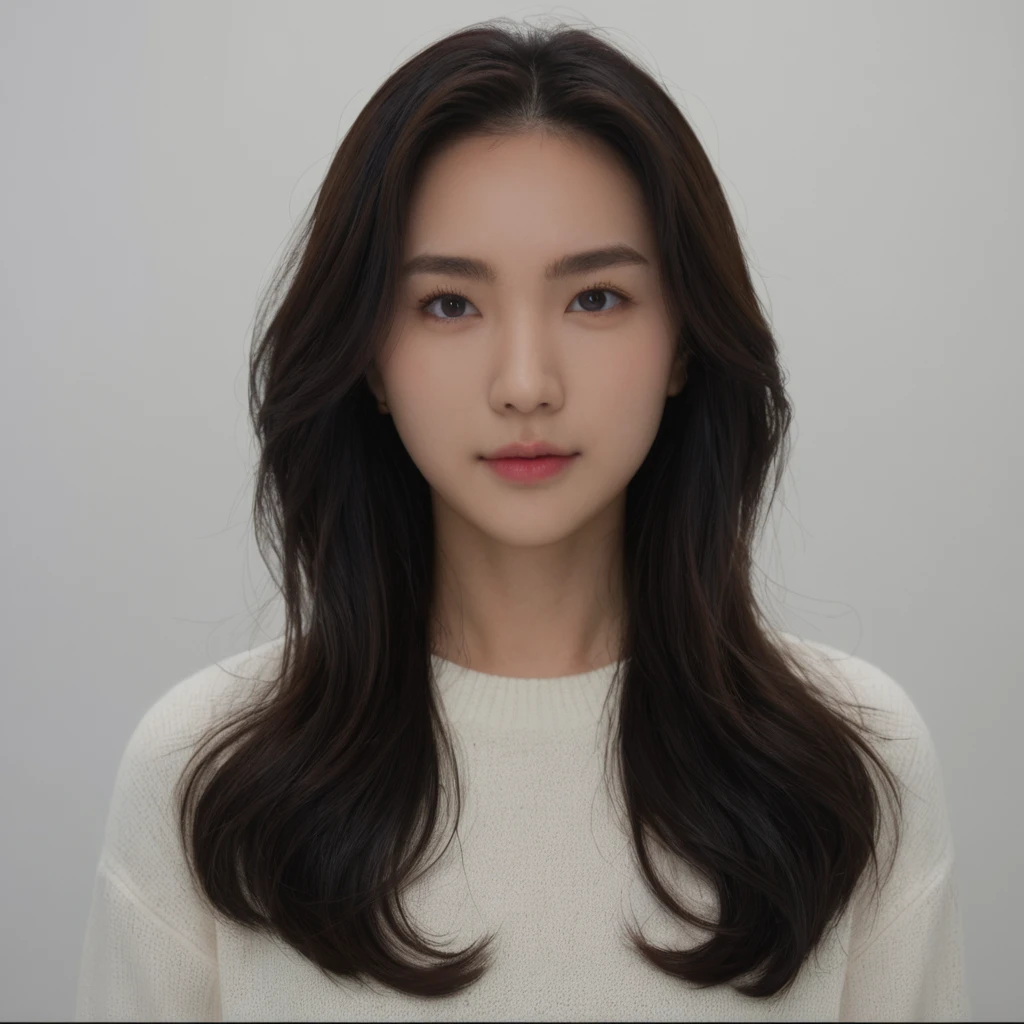 Best Quality, 8k, Masterpiece, (Portrait: 1.3), (photo realistic:1.4), (hyper realistic:1.4), Sharp Focus, looking at viewer, (smoother lighting:1.1), (increase cinematic lighting quality:0.9), realistic lighting, backlighting, light on face, ray trace, (brightening light:1.2), (Increase quality:1.4), sharp detail, (best quality real texture skin:1.4), finely detailed eyes, black_eyes, finely detailed face, 25 year old Korean woman, (white formal_shirt:1.4), (Create an image maintaining the original base model hairstyle:1.5)