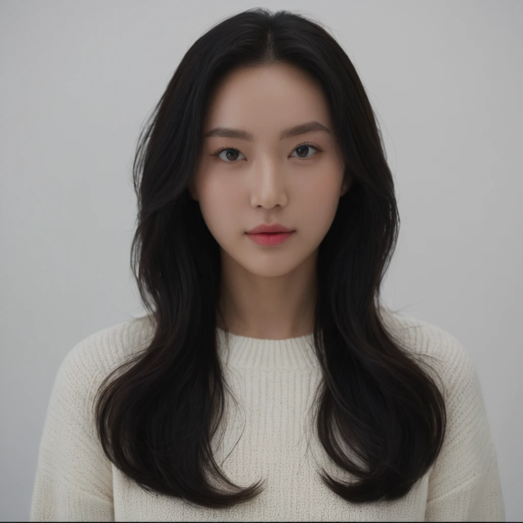 Best Quality, 8k, Masterpiece, (Portrait: 1.3), (photo realistic:1.4), (hyper realistic:1.4), Sharp Focus, looking at viewer, (smoother lighting:1.1), (increase cinematic lighting quality:0.9), realistic lighting, backlighting, light on face, ray trace, (brightening light:1.2), (Increase quality:1.4), sharp detail, (best quality real texture skin:1.4), finely detailed eyes, black_eyes, finely detailed face, 25 year old Korean woman, (white formal_shirt:1.4), (Create an image maintaining the original base model hairstyle:1.5)