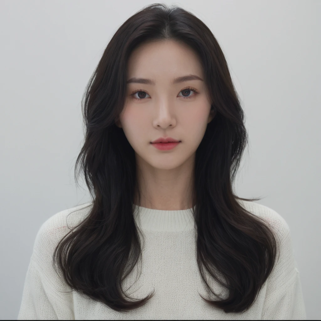 Best Quality, 8k, Masterpiece, (Portrait: 1.3), (photo realistic:1.4), (hyper realistic:1.4), Sharp Focus, looking at viewer, (smoother lighting:1.1), (increase cinematic lighting quality:0.9), realistic lighting, backlighting, light on face, ray trace, (brightening light:1.2), (Increase quality:1.4), sharp detail, (best quality real texture skin:1.4), finely detailed eyes, black_eyes, finely detailed face, 25 year old Korean woman, (white formal_shirt:1.4), (Create an image maintaining the original base model hairstyle:1.5)